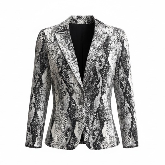 Jackets & Blazers - St. John ✨ Snake Print Blazer Jacket Dark Gray & White Tailored Designer